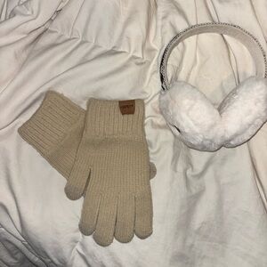 Beige Knit Gloves and White Fuzzy CC Earmuffs